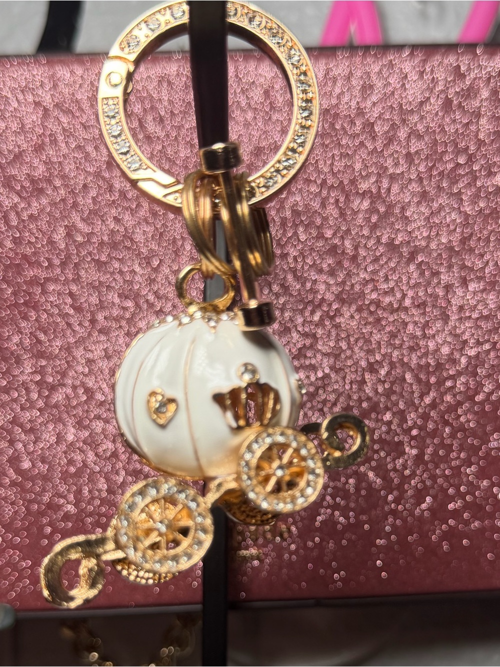 Gold & White Pumpkin Carriage Keychain Bag Charm